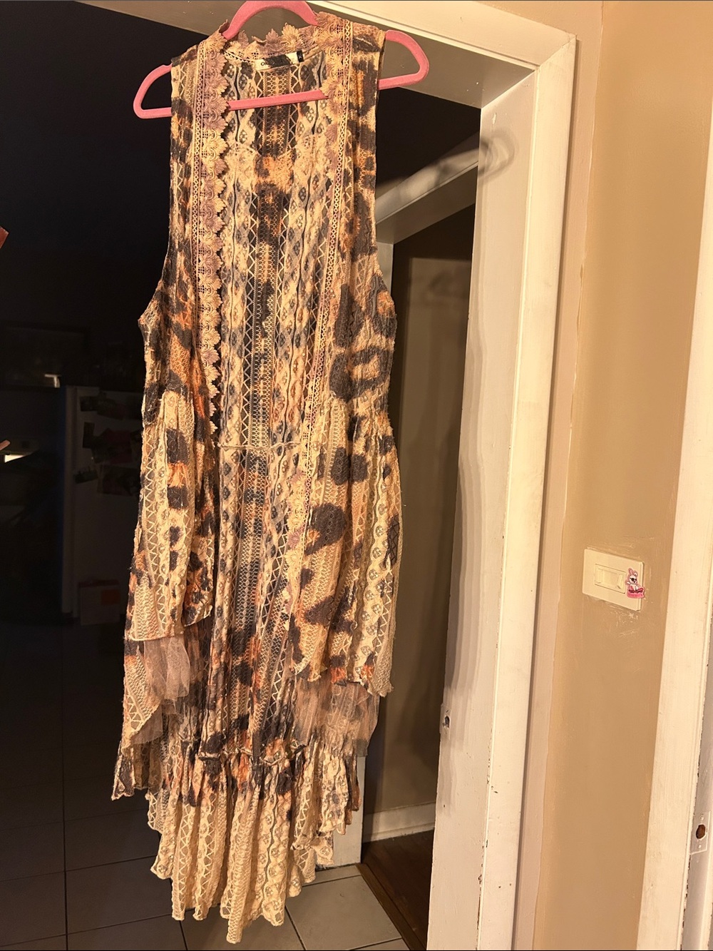 Zadie b’s Boho Lace Tiered Sleeveless vest cardigan Beige and Brown